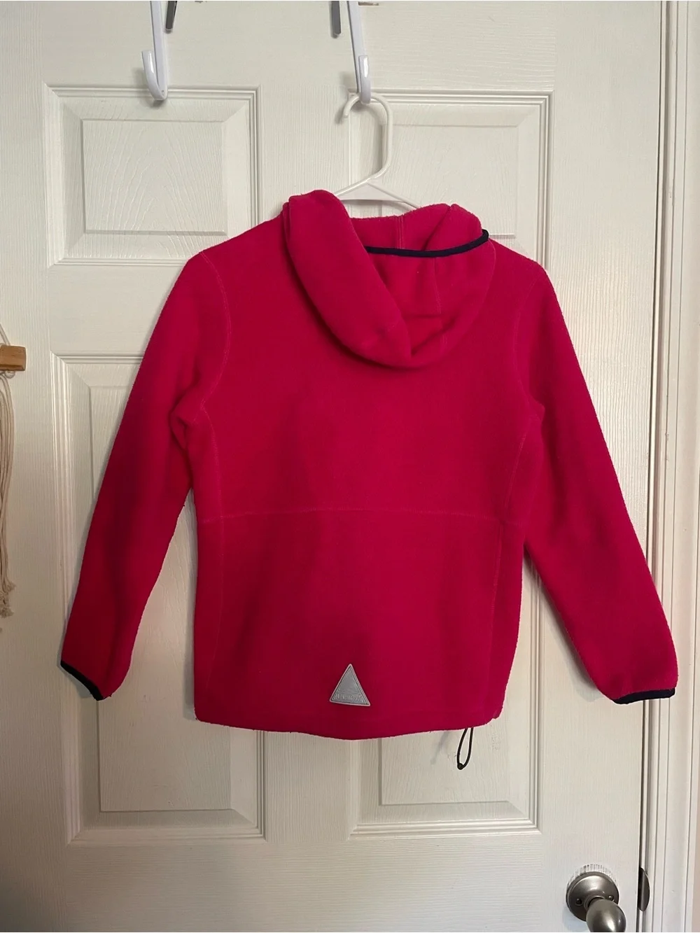 L.L. Bean Girls size Medium 10-12 Bright Pink Fleece Hoodie with Navy Trim